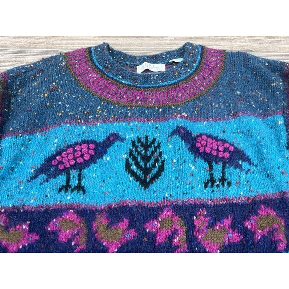 VTG 90s Segrets Sun Prints Women's Wool Bird Speckled Chunky Knit Sweater Sz L - Picture 3 of 10